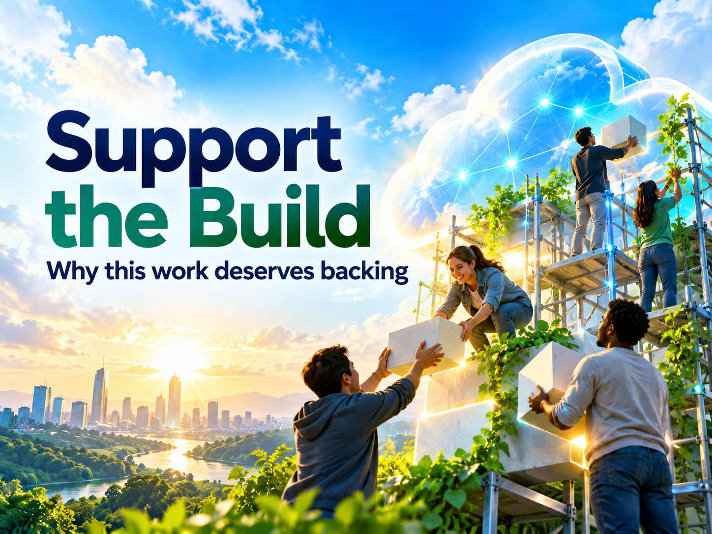 People building a growing structure, representing support for the project